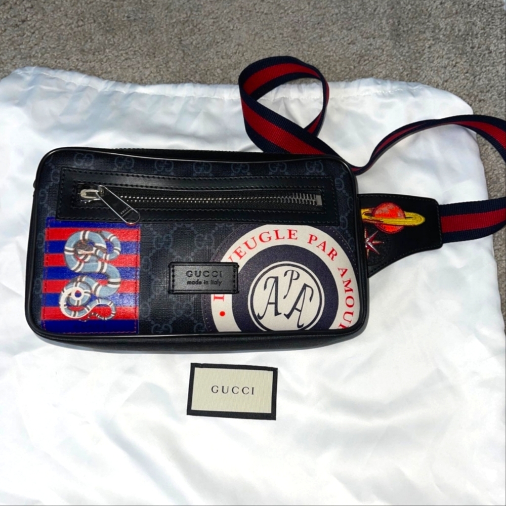 Gucci Night Courier Belt/waist bag GG coated canvas w/ appliqué